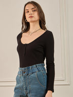 Black Ribbed Full Sleeve Top