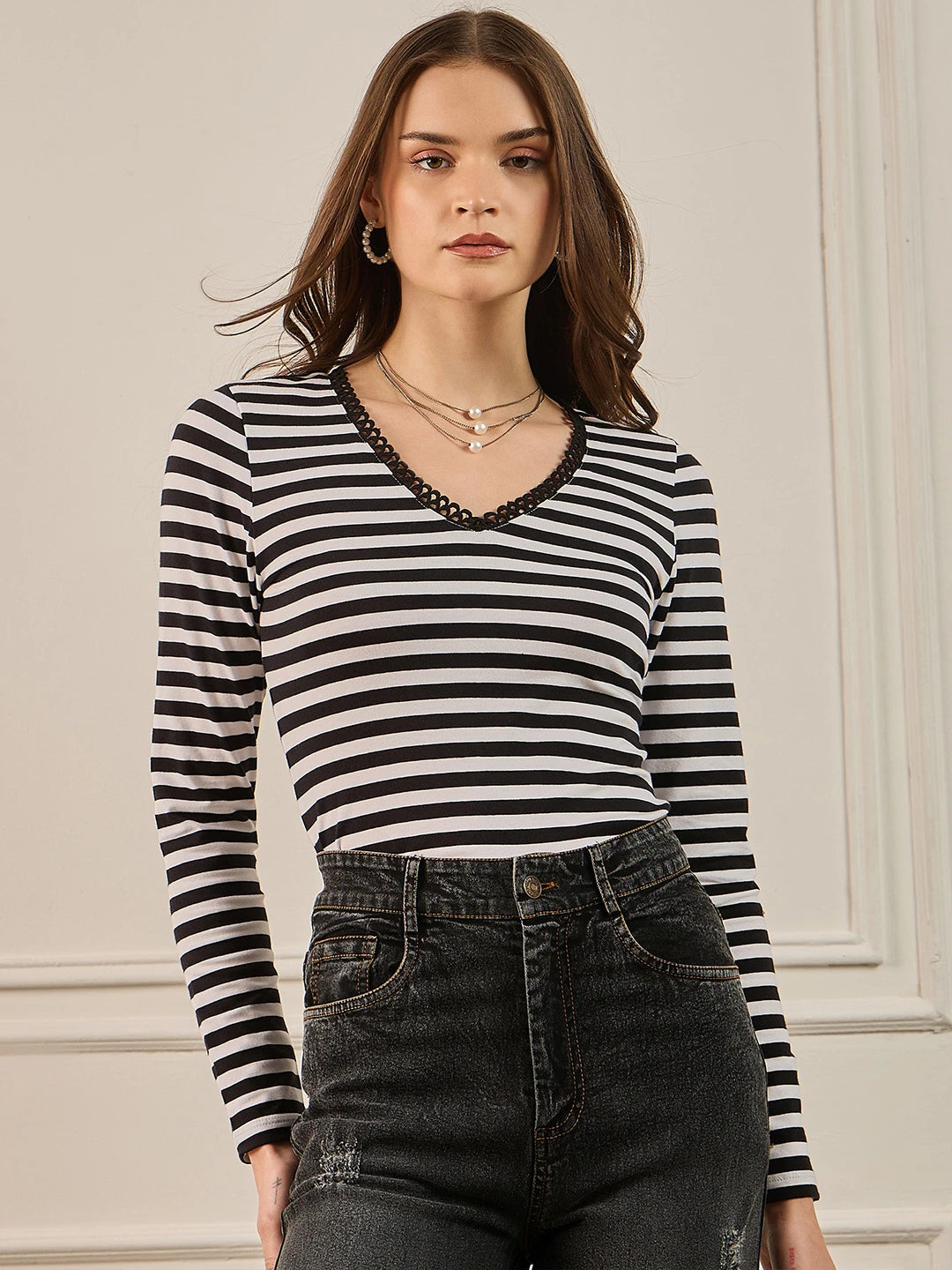 Black Striped Full Sleeve Top