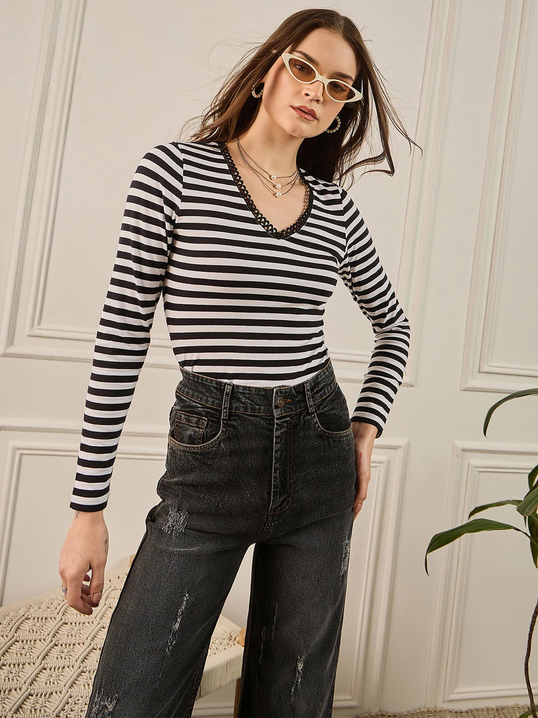 Black Striped Full Sleeve Top