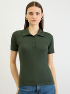Green Rib Polo Neck Tshirt