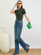 Green Rib Polo Neck Tshirt