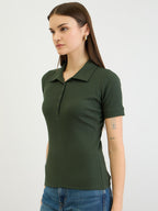 Green Rib Polo Neck Tshirt