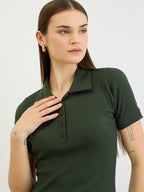 Green Rib Polo Neck Tshirt