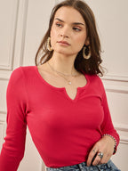 Magenta V-Neck Rib Top