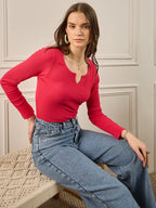 Magenta V-Neck Rib Top