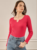 Magenta V-Neck Rib Top