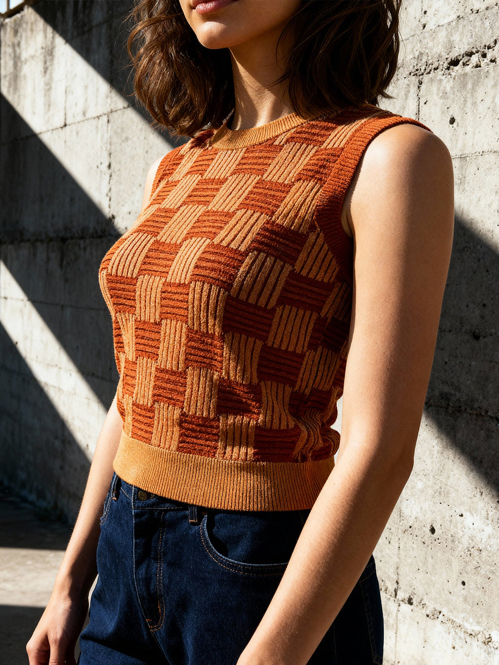 Brown and mustard yellow regular top