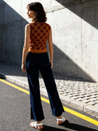 Brown and mustard yellow regular top