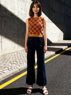 Brown and mustard yellow regular top