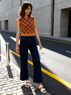 Brown and mustard yellow regular top