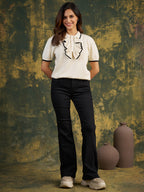 Zummer Off White Women’s Cotton Seamless Polo Top