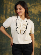 Zummer Off White Women’s Cotton Seamless Polo Top