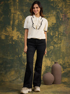 Zummer Off White Women’s Cotton Seamless Polo Top