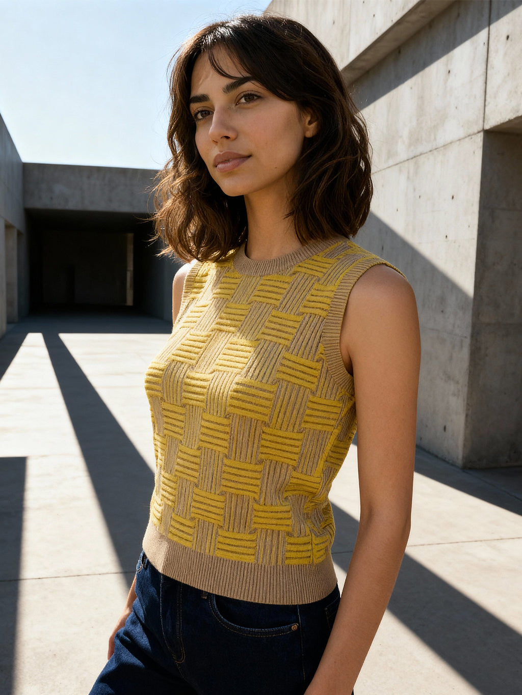 Mustard and grey regular top