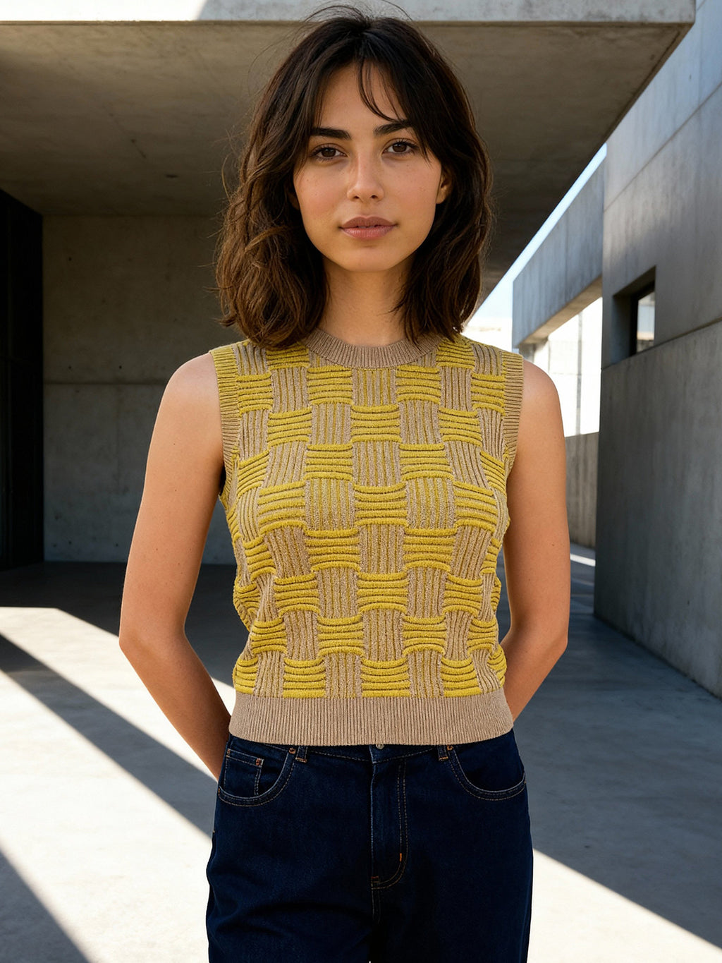 Mustard and grey regular top