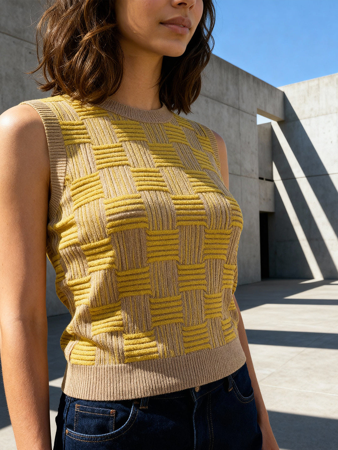 Mustard and grey regular top