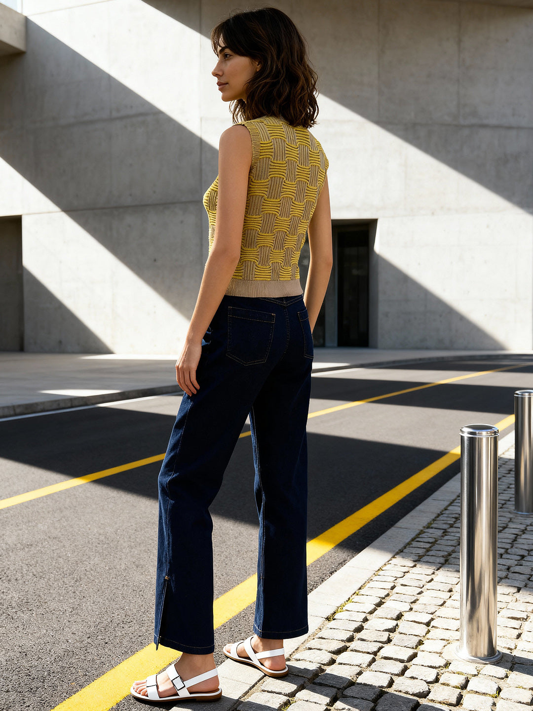 Mustard and grey regular top