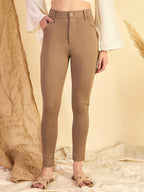 Dark Beige Roma Front Button Jeggings