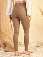 Dark Beige Roma Front Button Jeggings