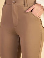 Dark Beige Roma Front Button Jeggings