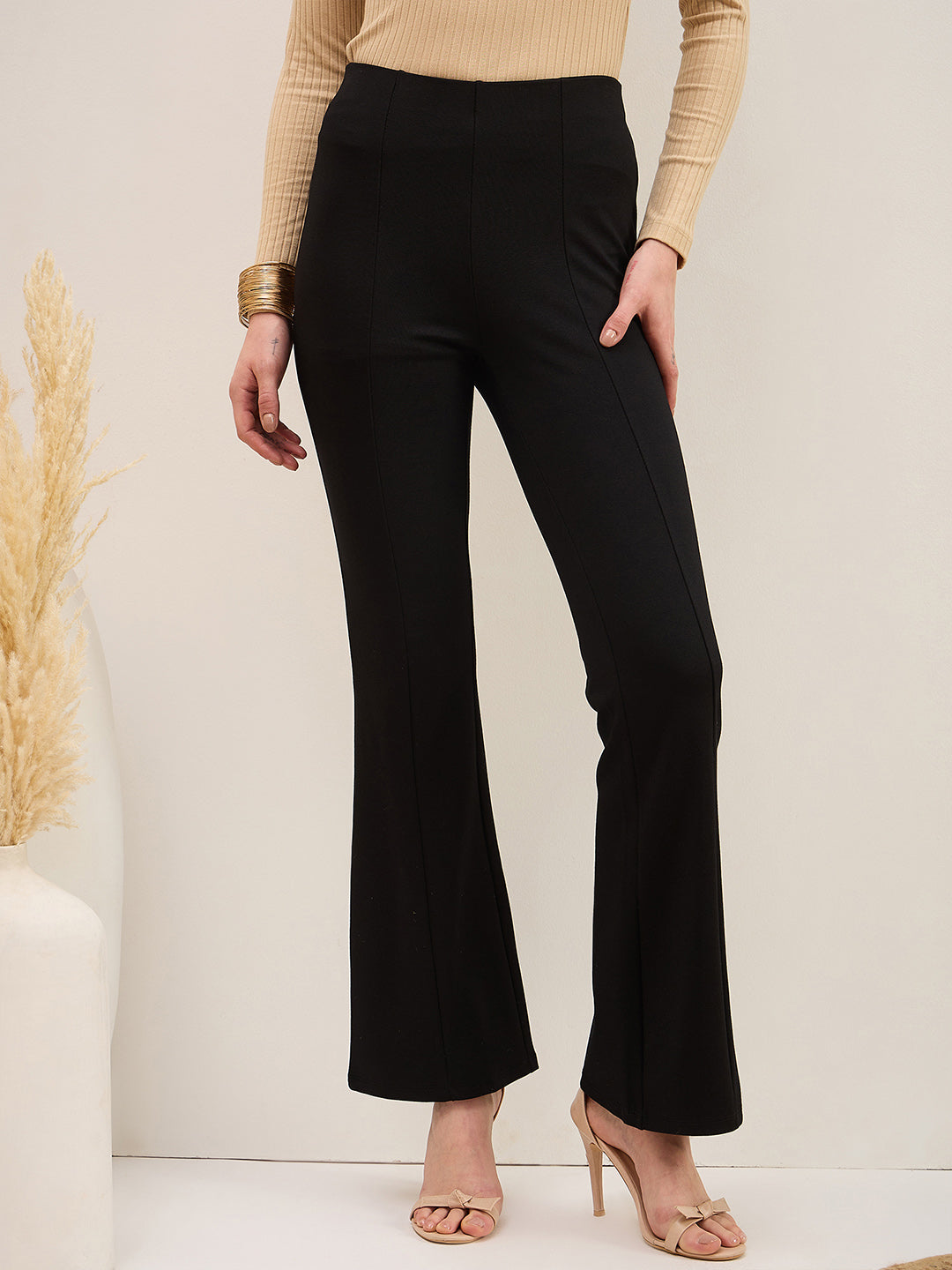 Black Roma Bellbottom Jeggings