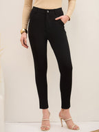 Black Roma Front Button Jeggings