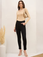 Black Roma Front Button Jeggings