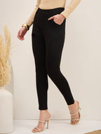 Black Roma Front Button Jeggings