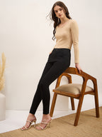 Black Roma Front Button Jeggings