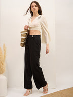 Black Knitted Front Pintuck Straight Pants