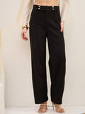 Black Knitted Front Pintuck Straight Pants
