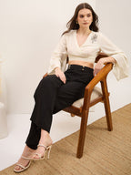 Black Knitted Front Pintuck Straight Pants