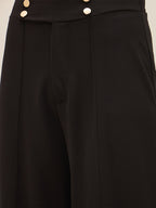 Black Knitted Front Pintuck Straight Pants