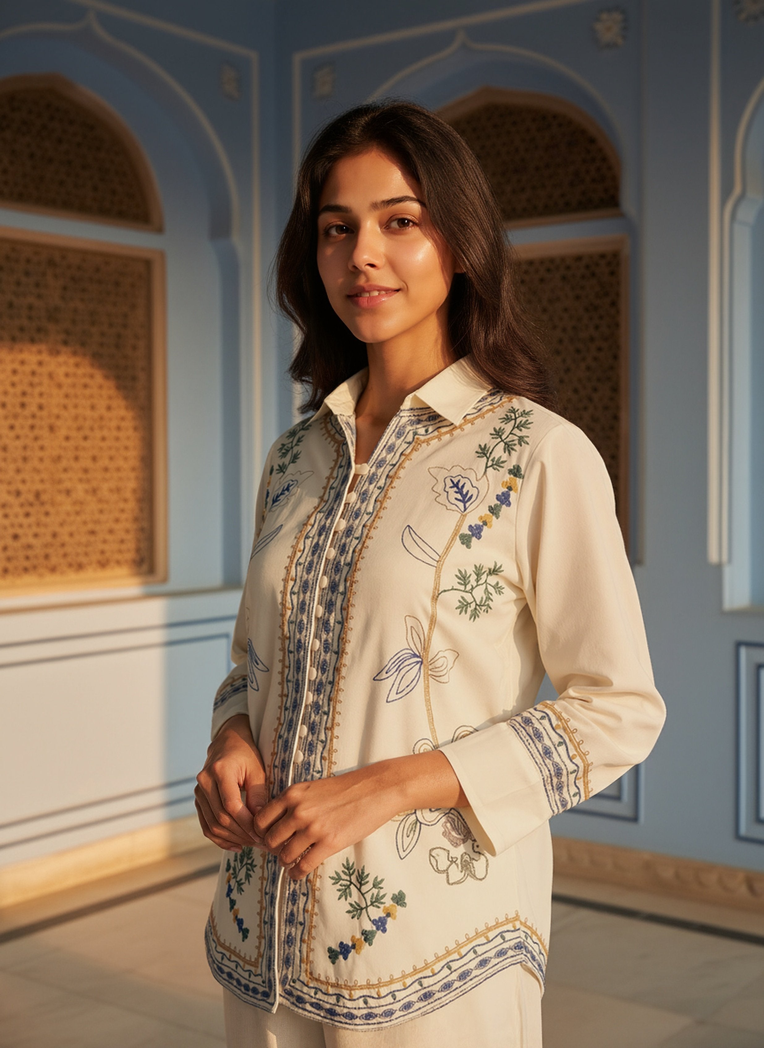 Cotton Embroidered Shirt With TrouserCo-Ords Set