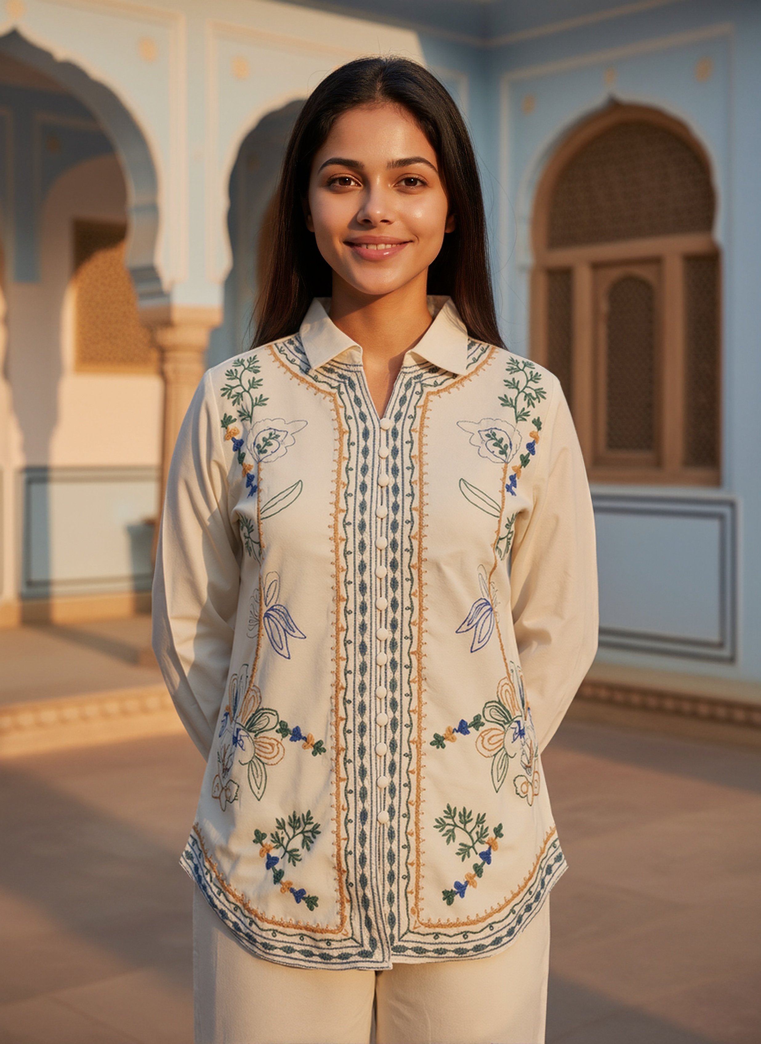 Cotton Embroidered Shirt With TrouserCo-Ords Set