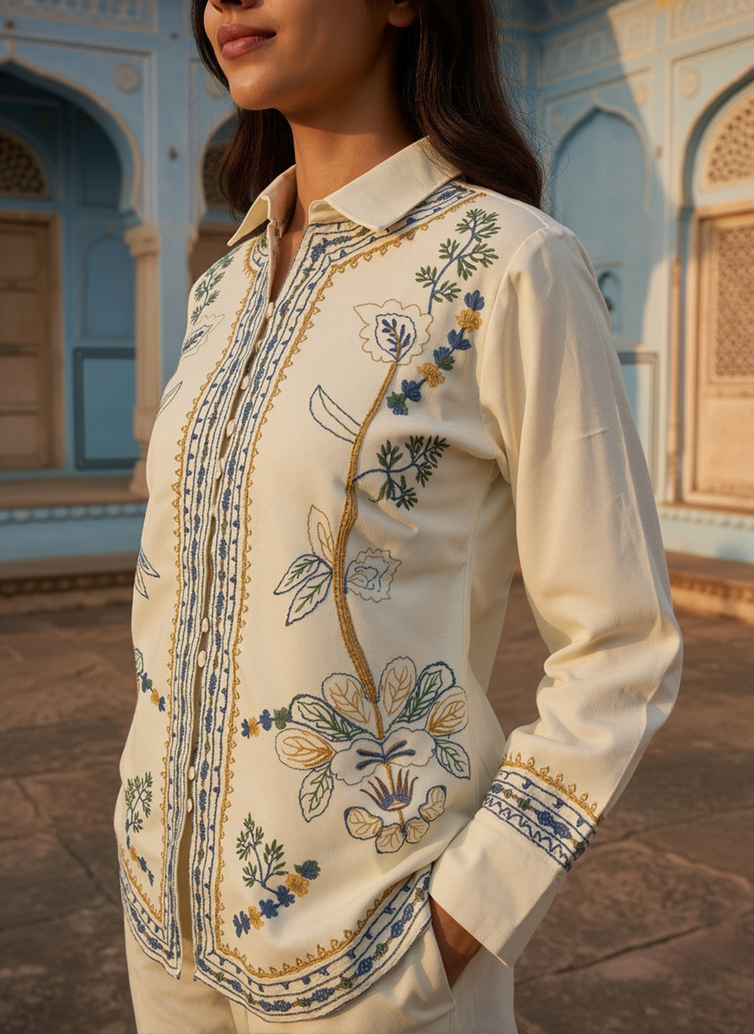 Cotton Embroidered Shirt With TrouserCo-Ords Set